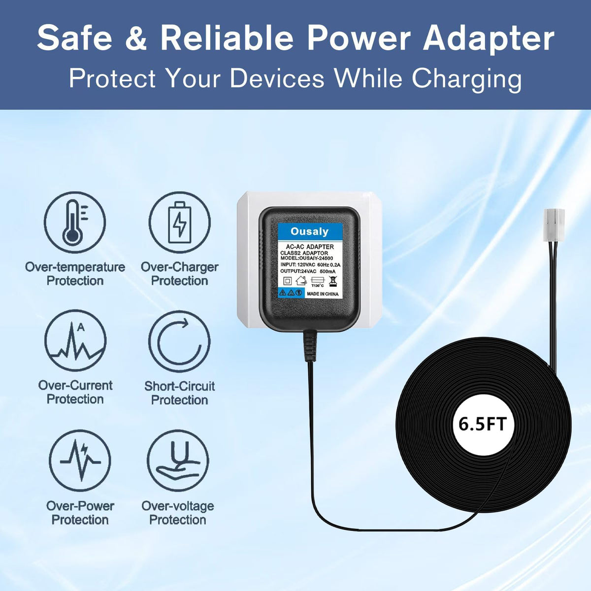 Ousaly 24VAC power adapter wiring connector close-up for easy tool-free installation