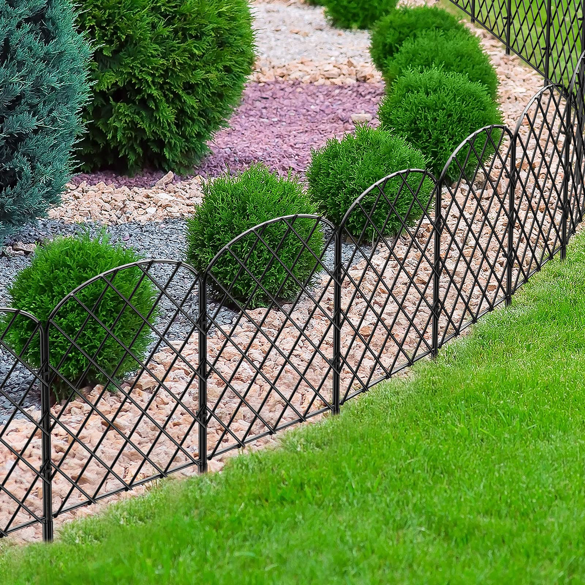 OUSHENG garden-border fence-protector keeps beds defined and pets out.