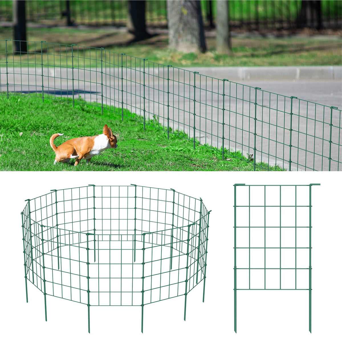 OUSHENG green garden fence panel assembly demonstrates easy setup for pet-safe yard borders.