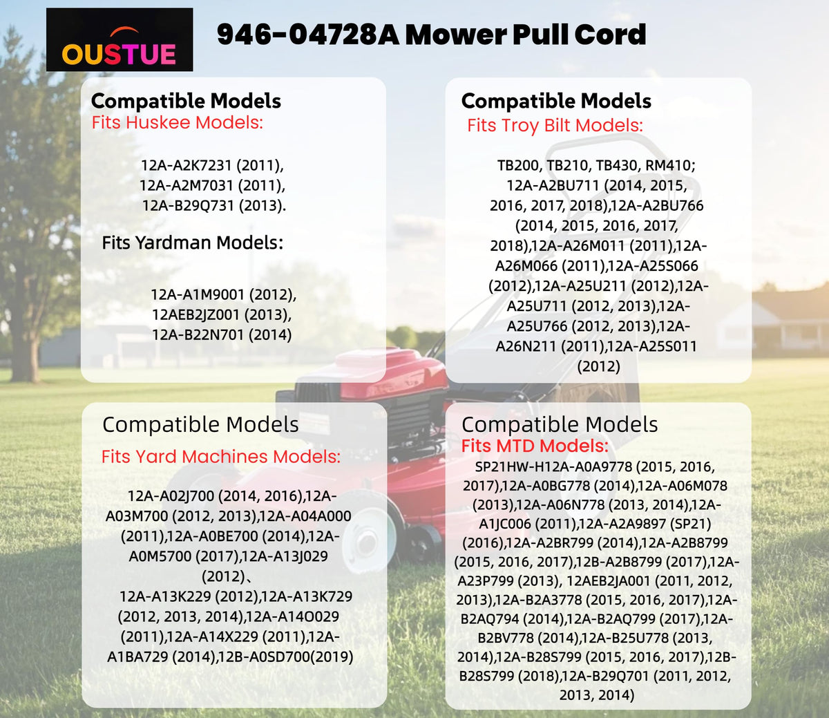 OUSTUE lawn mower repair scene with cable demonstrates installation readiness