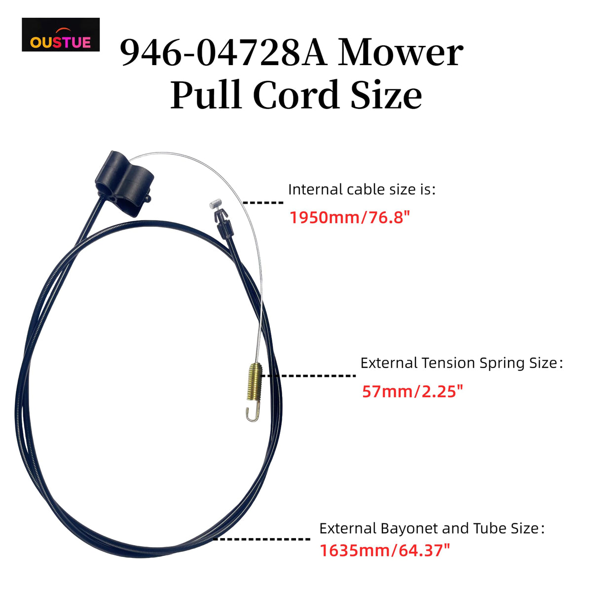 OUSTUE drive cable on TB210, side view, enhances forward control for lawn mowing