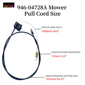 OUSTUE drive cable on TB210, side view, enhances forward control for lawn mowing