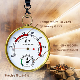 Outapex hygrometer in stainless body for accurate sauna humidity readings.