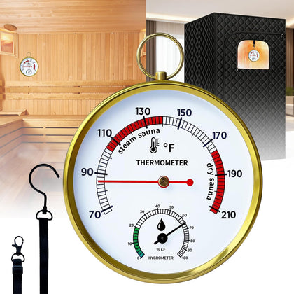 Outapex sauna thermometer dial close-up for clear steam readings.