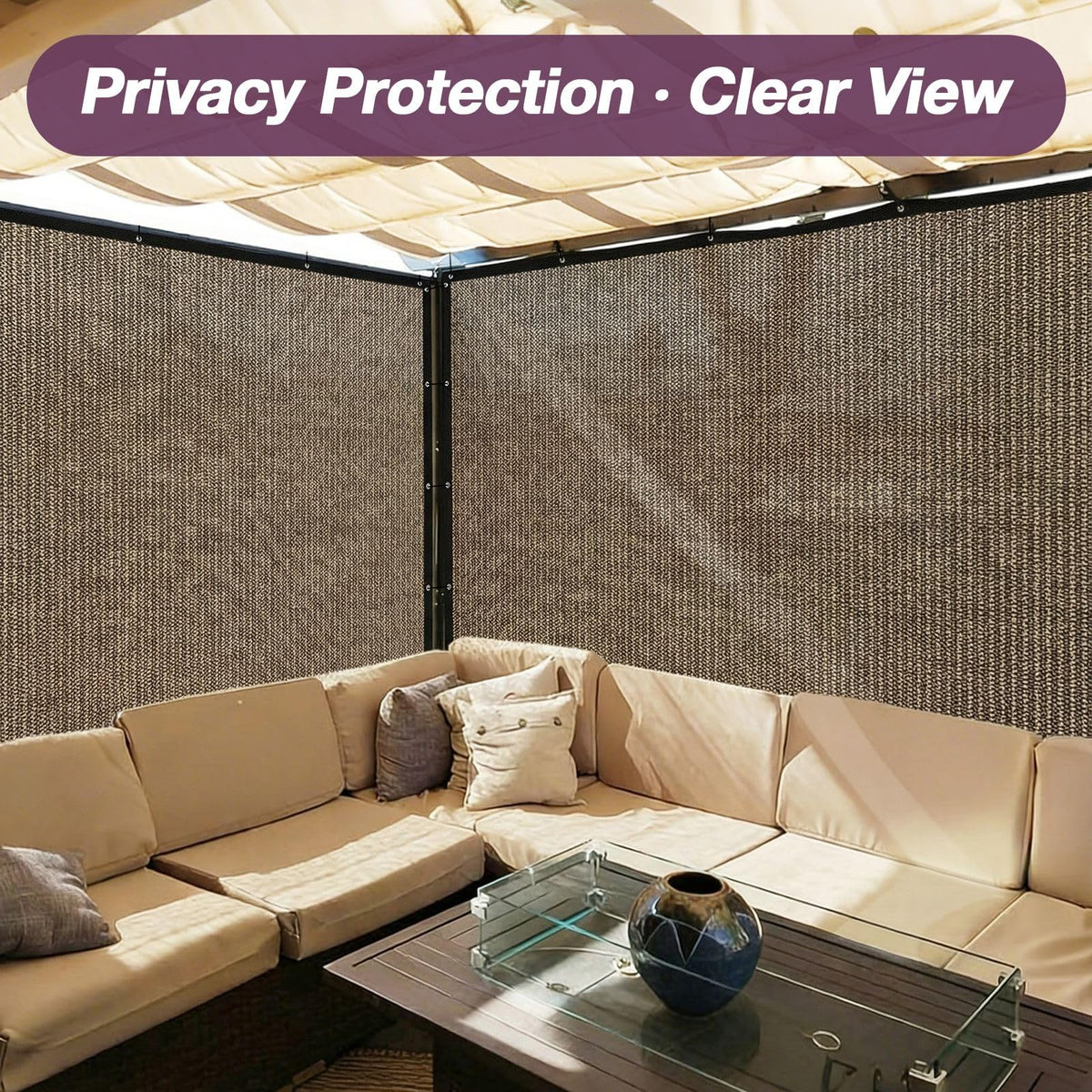 Outaro privacy shade effect on a sunny patio preserving view.