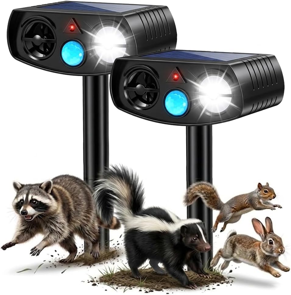 Outdoll Solar Animal Repeller front view deters wildlife with motion-activated ultrasound
