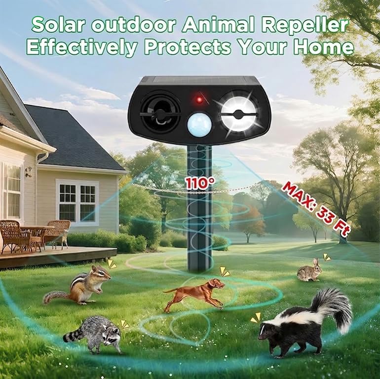 Outdoll Solar Animal Repeller on stake enables easy placement