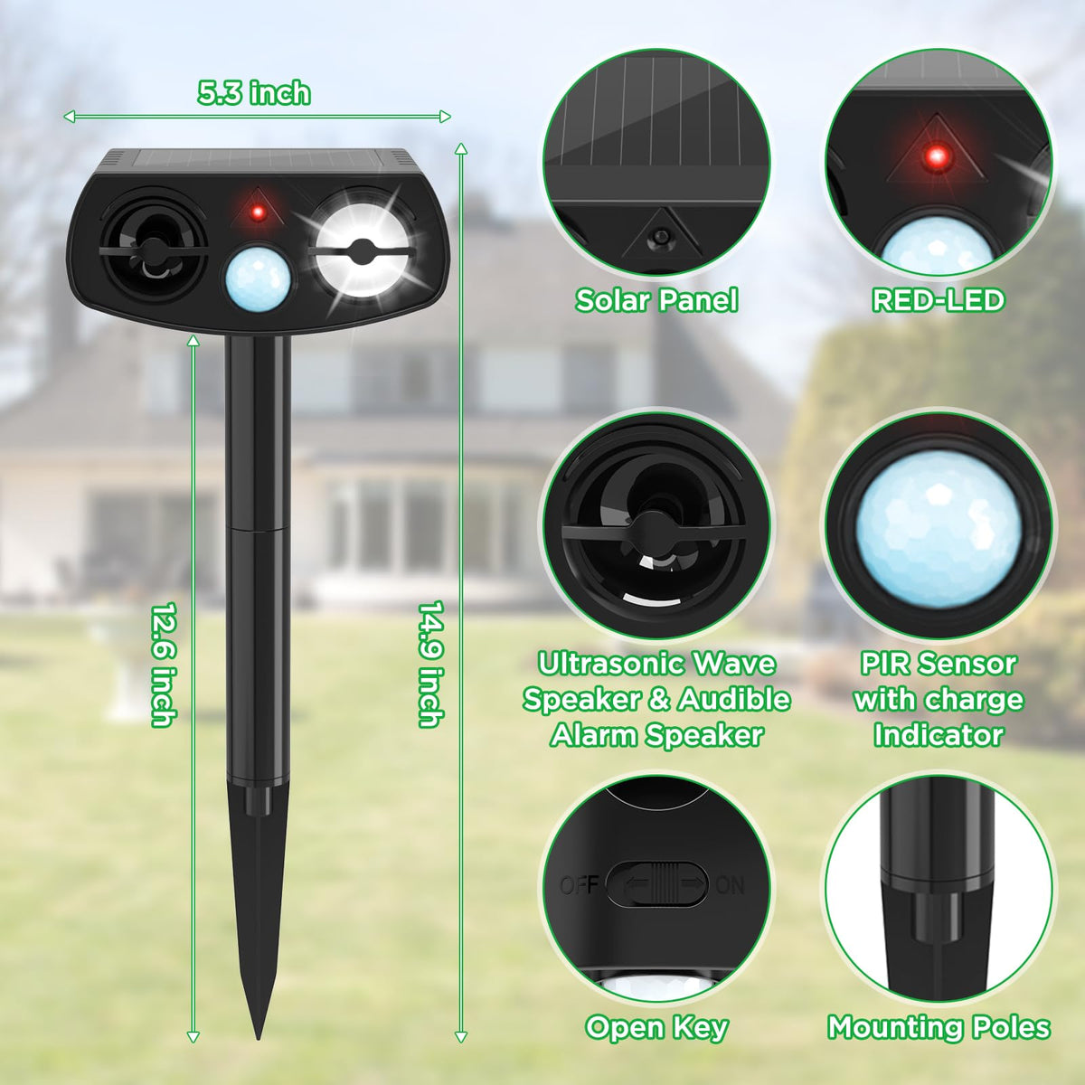 Outdoll Solar Animal Repeller side view shows weatherproof outdoor design