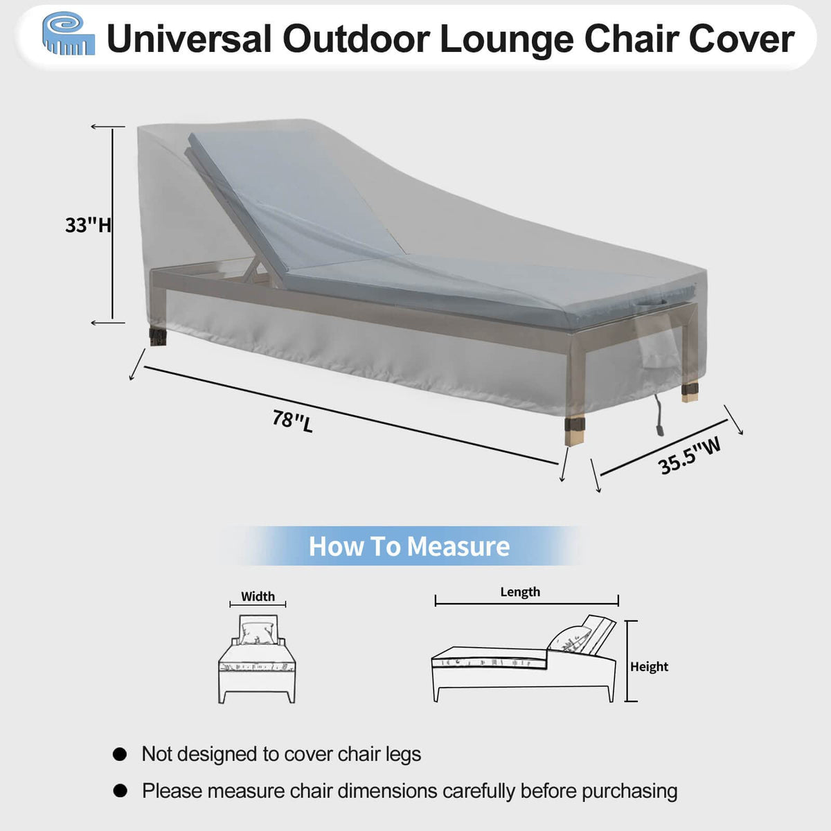 OutdoorLines chaise lounge cover in gray, rear view covering the lounge