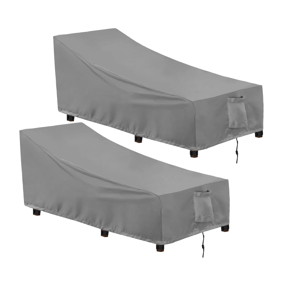 OutdoorLines chaise lounge cover in gray, front view showing full protection