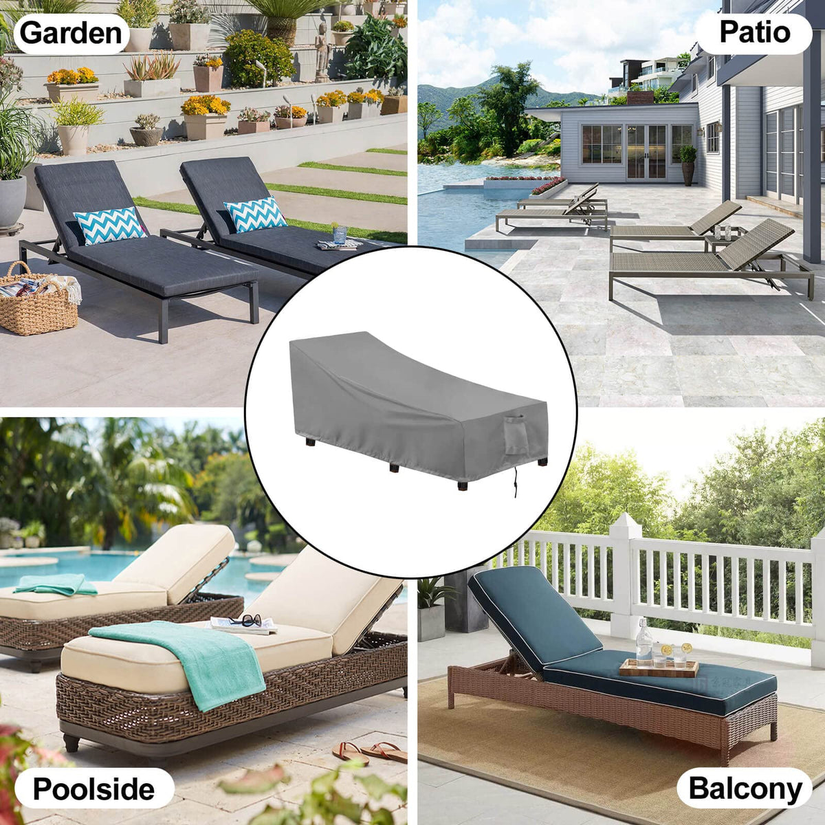Adjustable buckles on OutdoorLines chaise lounge cover secure fit
