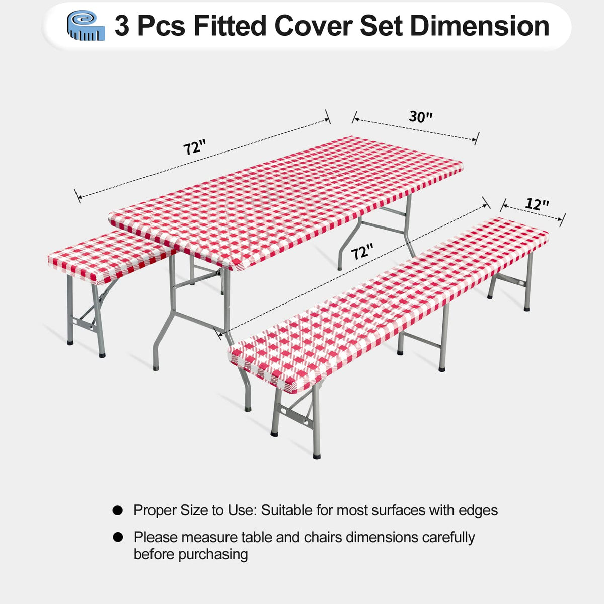 OutdoorLines checkered red bench cover 72x12 showing secure elastic edge fit