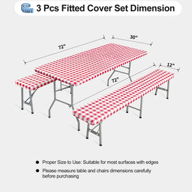 OutdoorLines checkered red bench cover 72x12 showing secure elastic edge fit