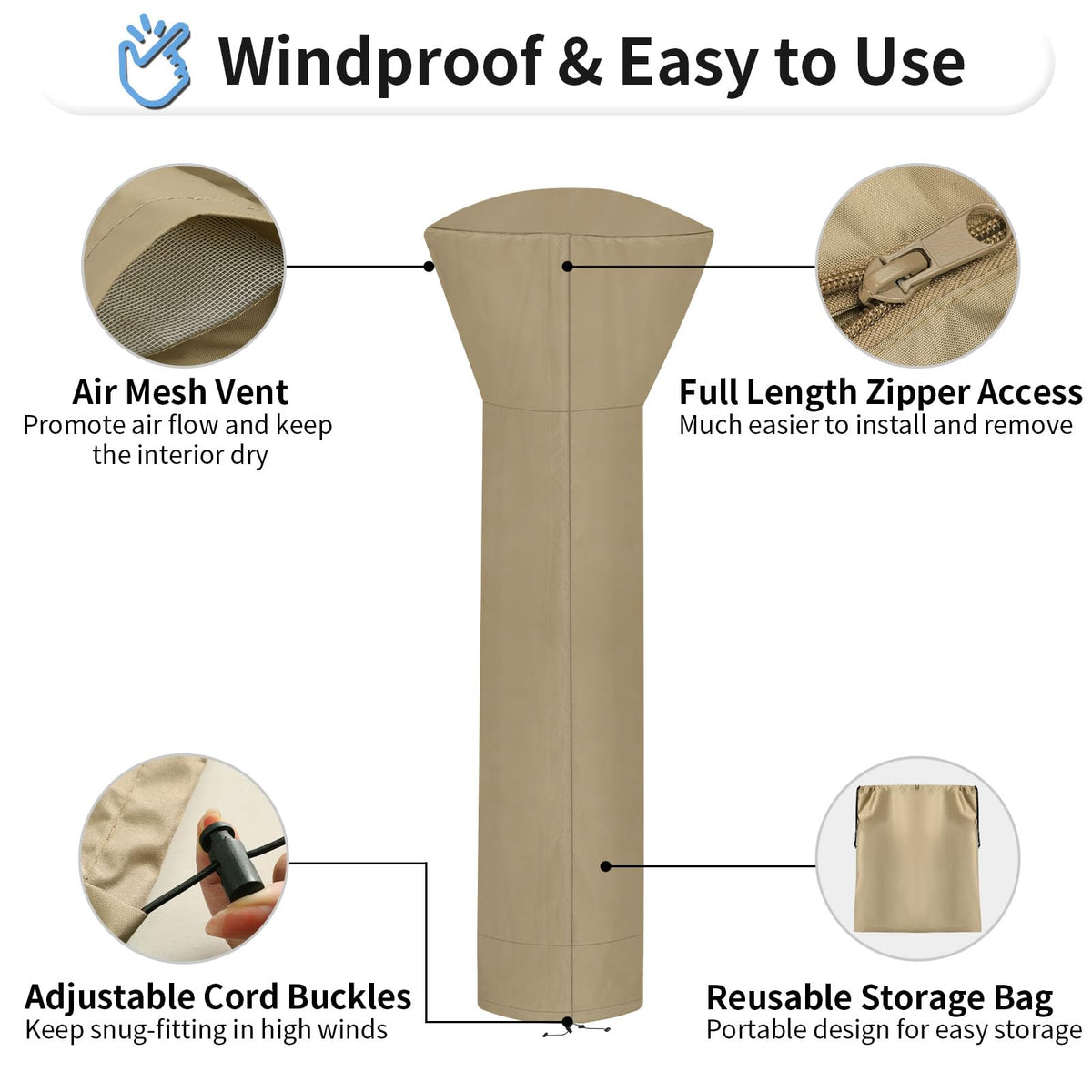 OutdoorLines UV-resistant Oxford fabric provides long-lasting outdoor protection for heaters