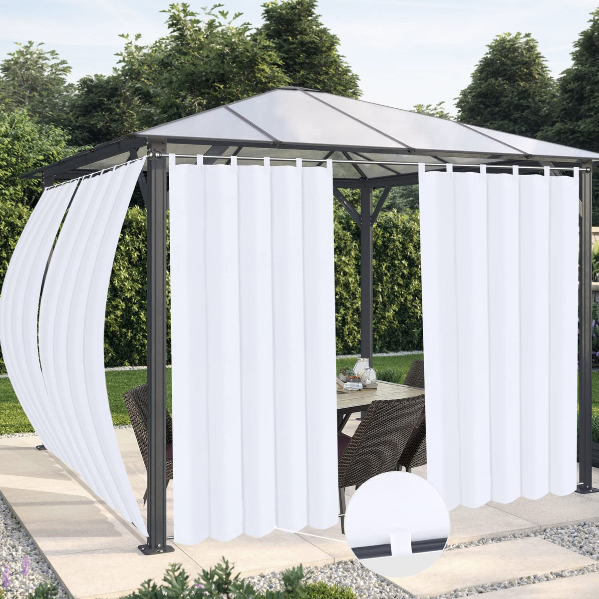 OutdoorLines waterproof patio curtain panel in white, 54x84, ideal for rain protection