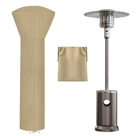 OutdoorLines waterproof heater cover in camel shows zipper closure for secure weather protection