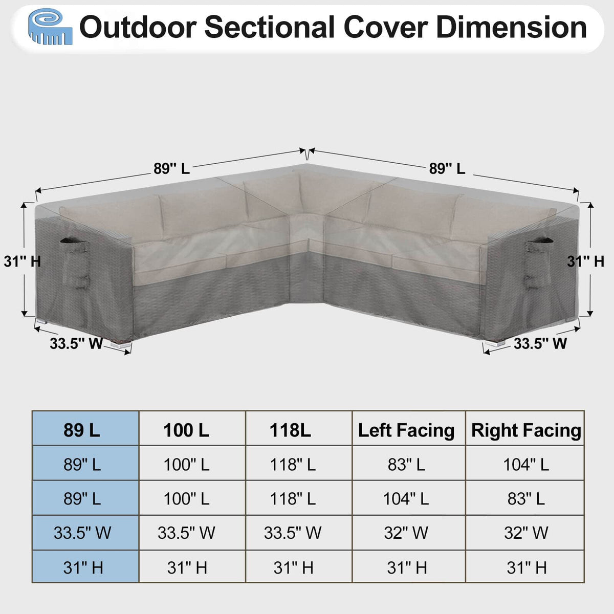 OutdoorLines 89-inch right-side cover shielding cushions from UV exposure
