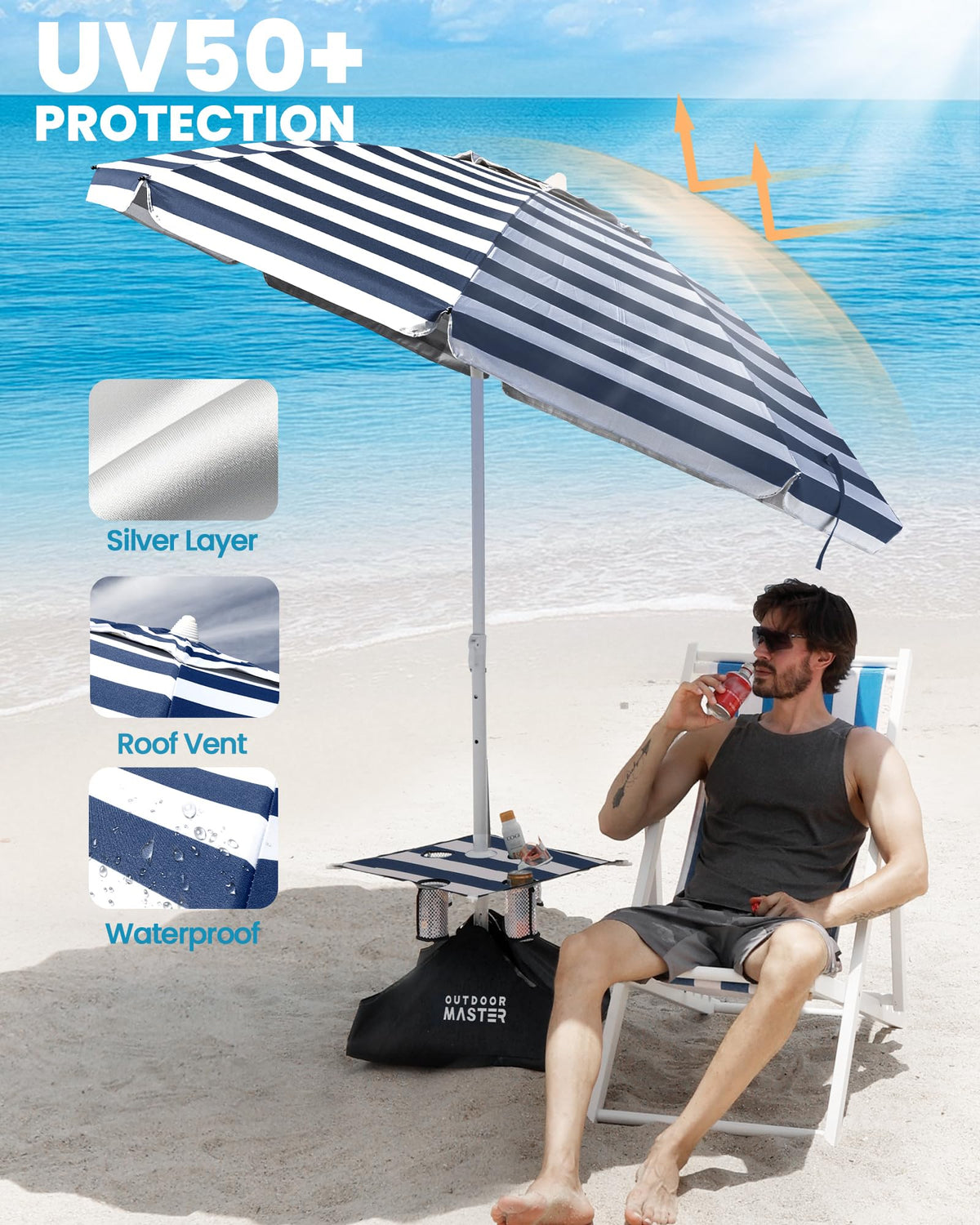 OutdoorMaster cup holders keep drinks and devices sand-free