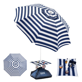 OutdoorMaster beach umbrella with sandbag anchor stabilizes gusty beach winds