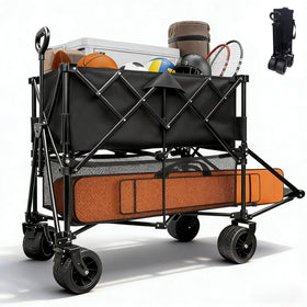 Outdopia double-decker wagon extended to 55 inches for long-item transport.