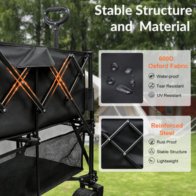 Outdopia weather-resistant folding cart cleans easily after outdoor use.