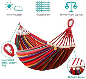 Outerman hammock with 550 lb load capacity supports adults securely.