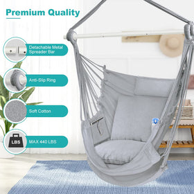 Outerman hammock chair cushions and neck pillow provide plush back and seat comfort