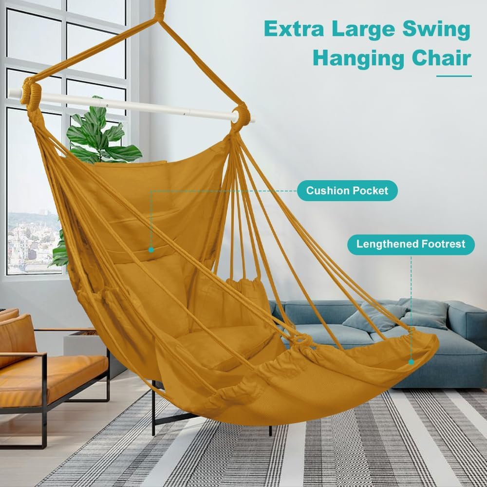 Outerman hammock chair includes S hook, steel bars, and rope for easy assembly.