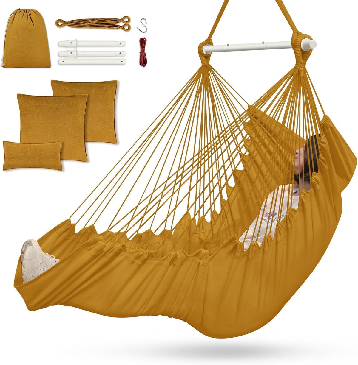 Outerman hammock chair with foot rest offers ergonomic outdoor lounging.
