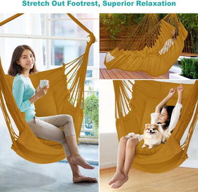 Outerman hammock chair in khaki color includes convenient pockets for essentials.