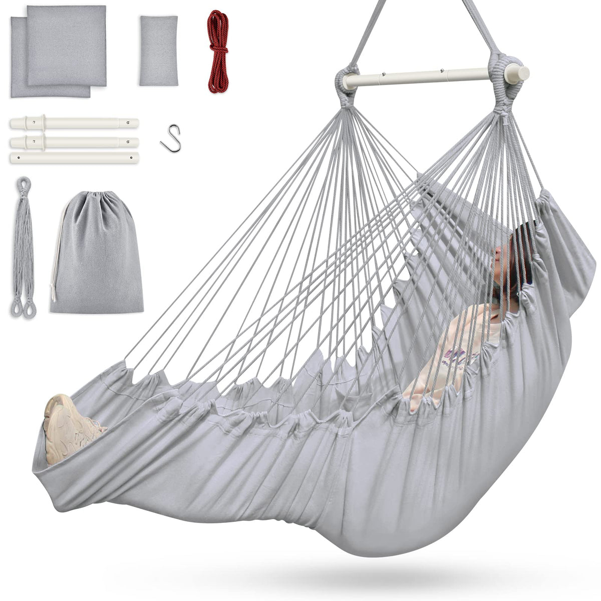 Outerman hammock chair with steel spreader bar for sturdy outdoor lounging