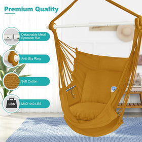 Outerman hammock chair’s 40-inch steel bar provides sturdy stability for up to 500 lbs.