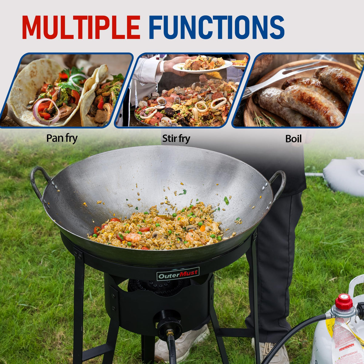 OuterMust 54k-BTU burner delivering high-heat for outdoor meals