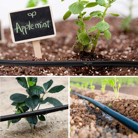 Outfandia tubing with textured finish for easy unroll and staking in garden beds.