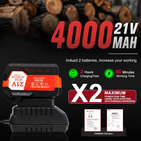 OUTIGO dual 21V batteries powering the chainsaw for cordless use