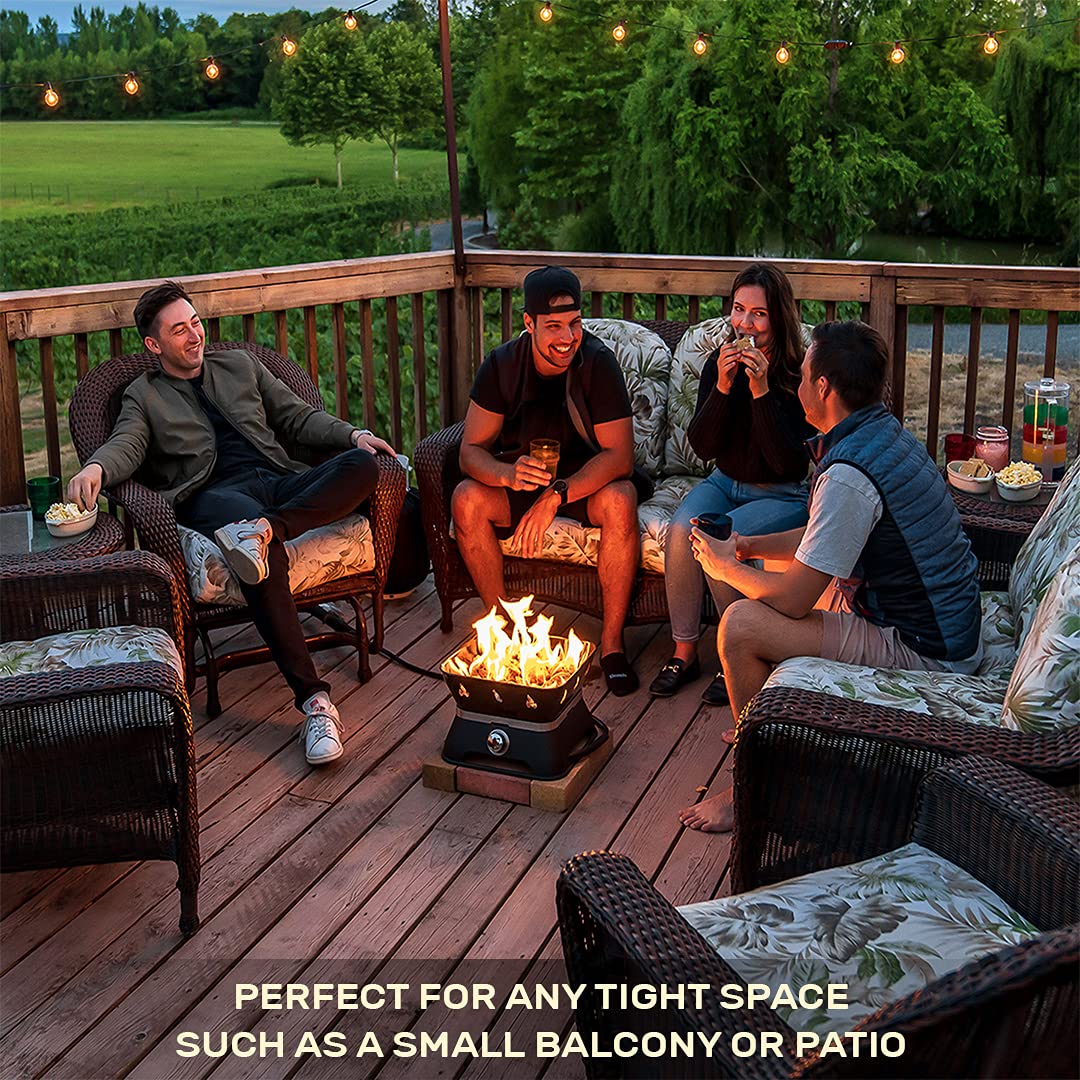 Outland Living Firecube lava rocks enhance flicker and ambiance.