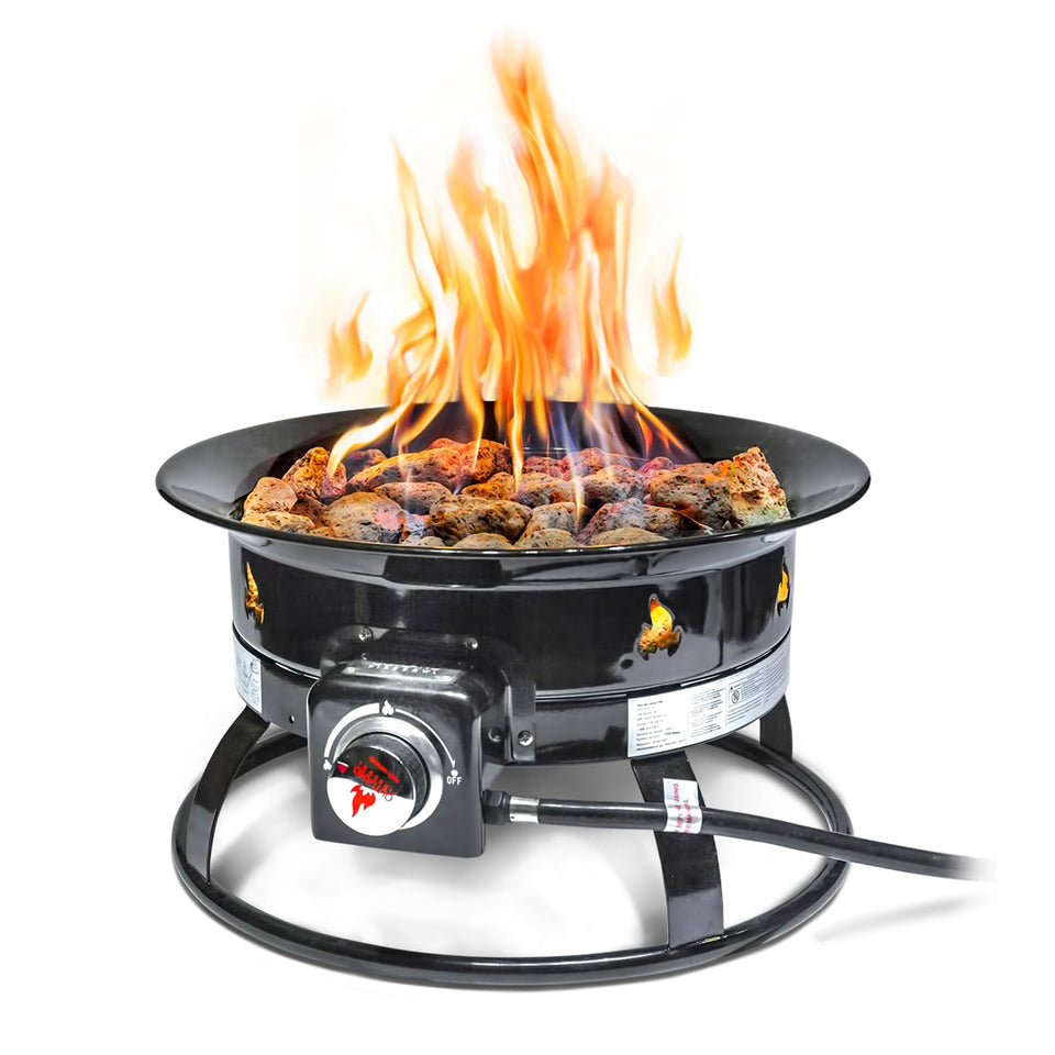 Outland Living 19-inch firebowl creates cozy warmth in an outdoor setup.