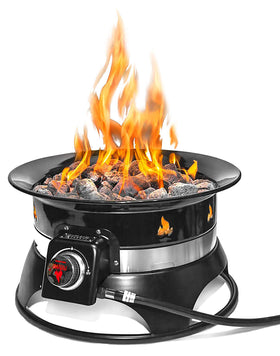 Outland Living Firebowl Premium 19-inch auto-ignition fire pit in use for a cozy outdoor gathering