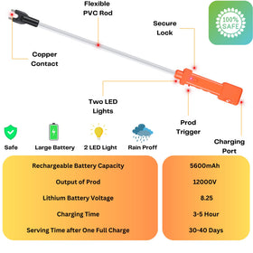 OUTPHORCE cattle prod with LED indicators for quick power status.