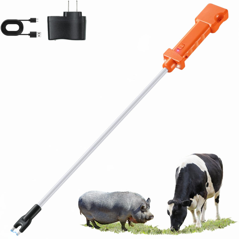 OUTPHORCE cattle prod with rechargeable LEDs for safer livestock handling at dusk