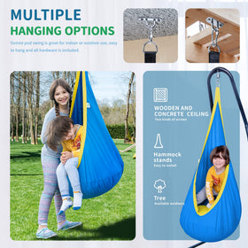 Outree Kids Pod Swing Seat cotton-canvas material highlights soft, breathable seating