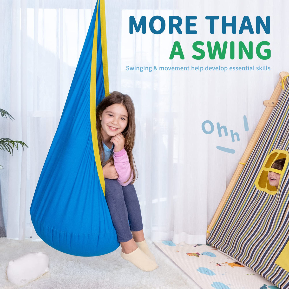 Outree Kids Pod Swing Seat tree-hang option for outdoor sensory play