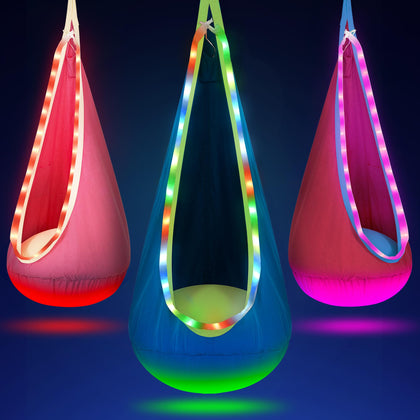 OUTREE Light Up Pod Swing Seat with calming LED glow for sensory play.