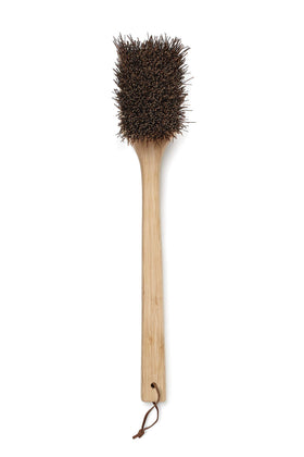 Outset Palmyra bristles BBQ brush highlights durable wood handle for long lasting use.