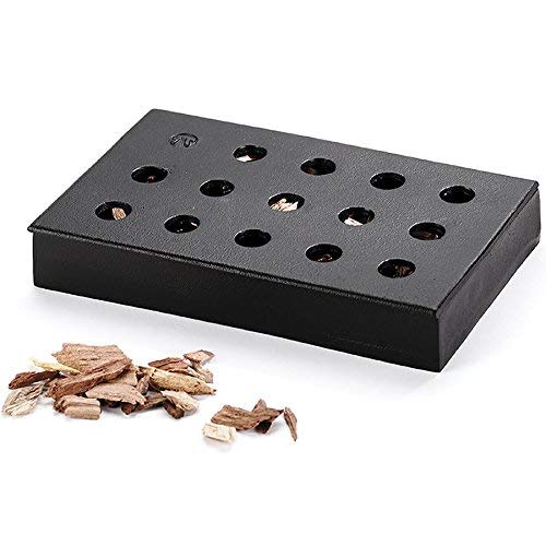 Outset Q177 smoker wood chip box cast iron on grill delivers steady smoke