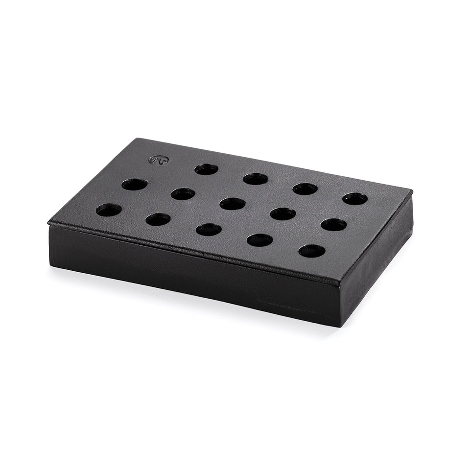 Outset Q177 smoker wood chip box cast iron top lid boosts smoky flavor