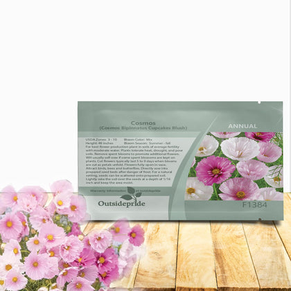 Outsidepride Cupcakes Blush Cosmos blooms provide delicate pleated petals for border displays