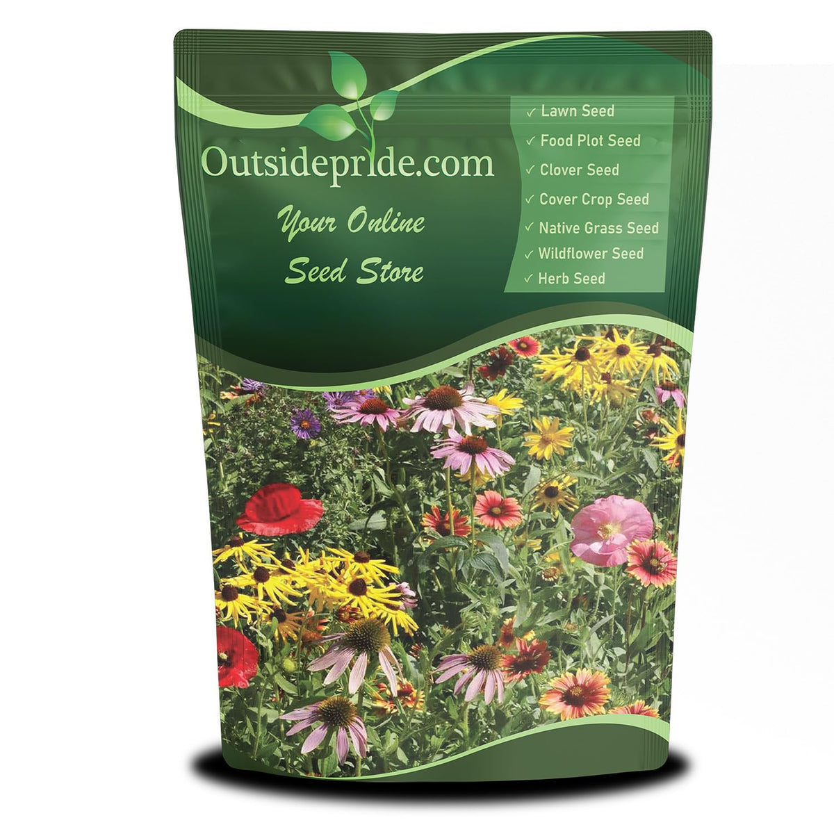 Outsidepride Midwest Wildflower Seed Mix bag for pollinator-friendly sowing.