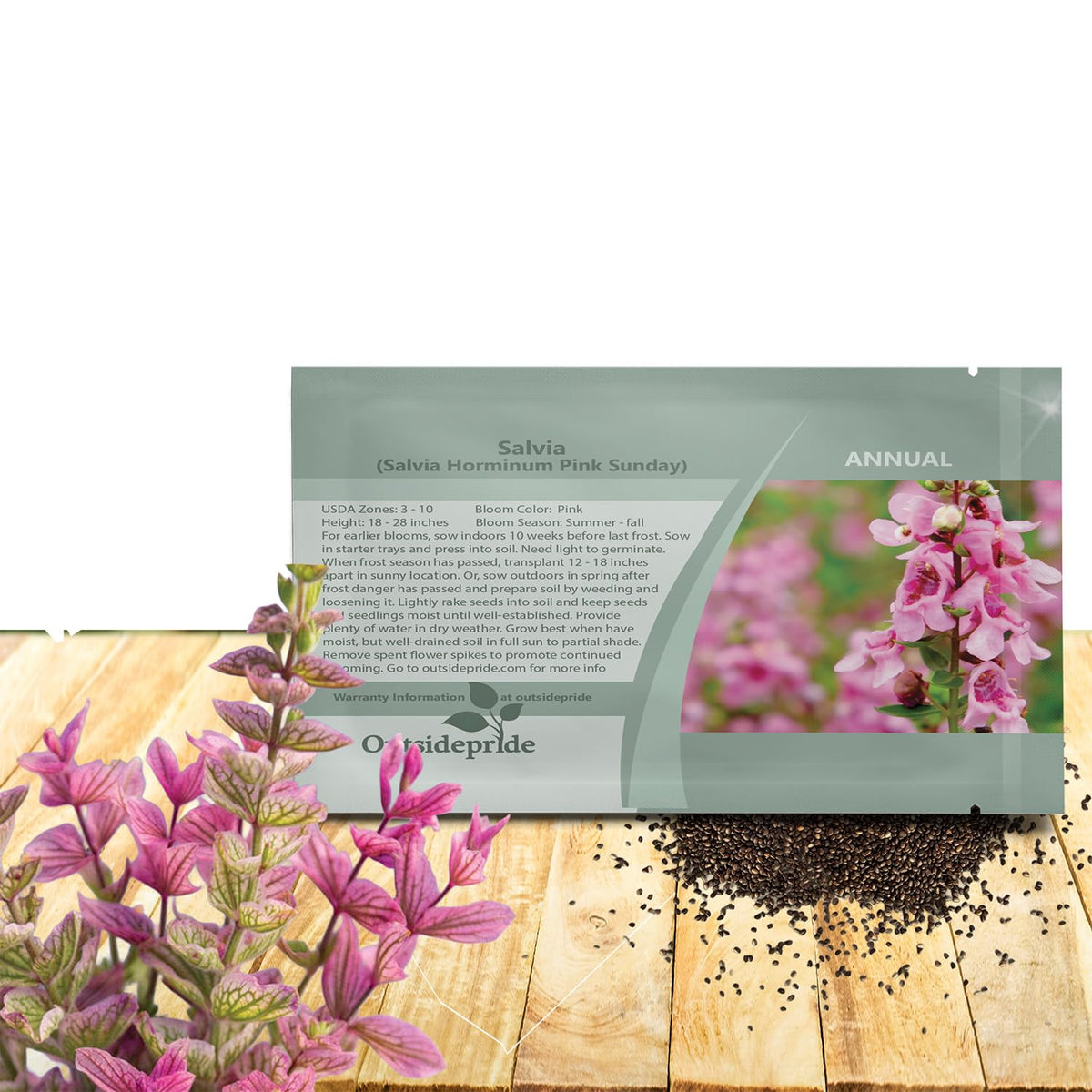 Outsidepride Pink Sunday Salvia blooms brighten borders with vibrant pink color.