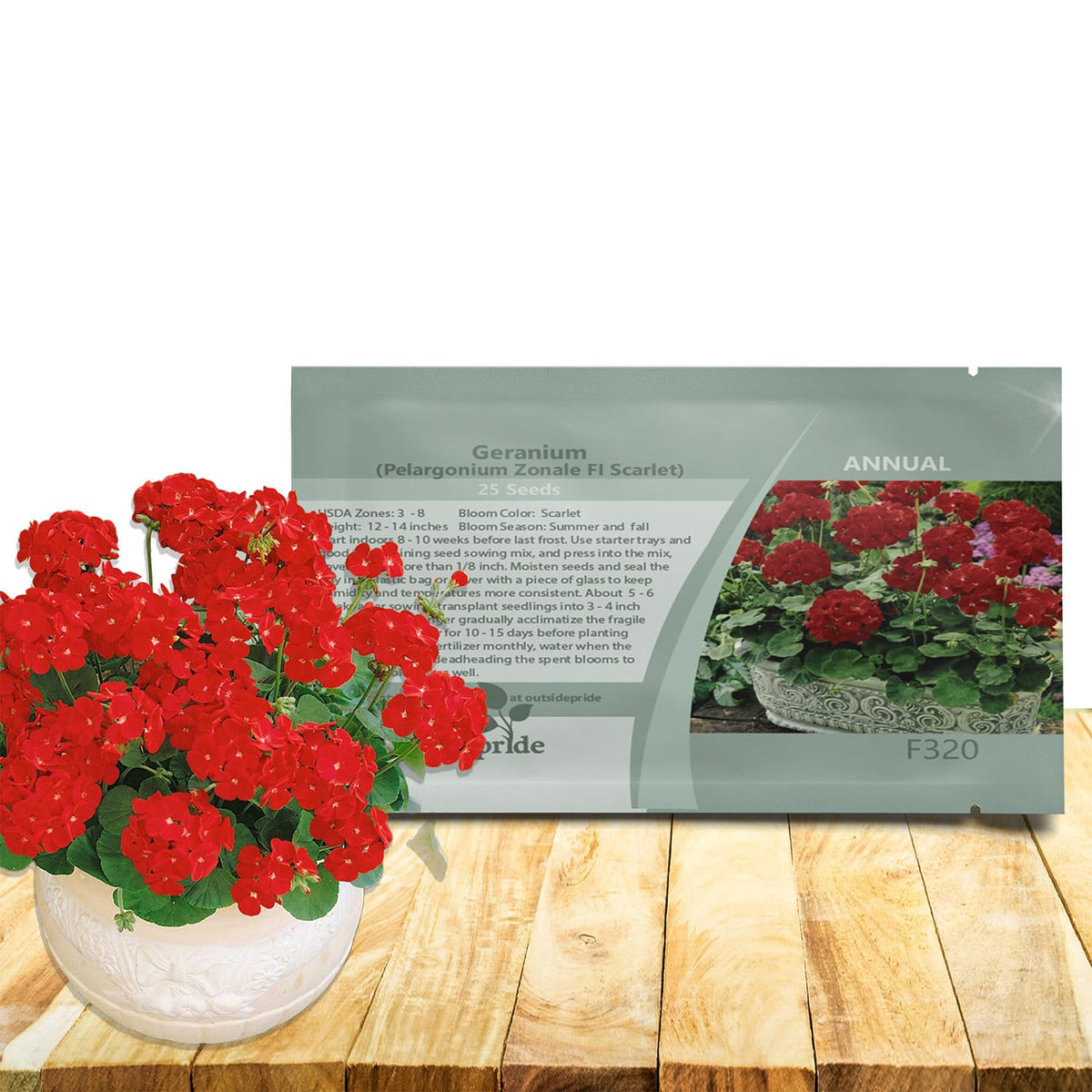 Outsidepride Scarlet Geranium seed pack for bright summer color in containers.
